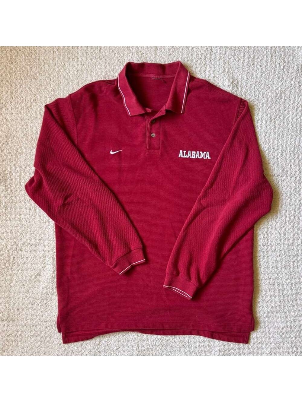 Nike Alabama Crimson Tide Long Sleeve Polo Shirt Mens Large Red NCAA Football